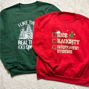SHEIN Green and Red Winter Holiday Crewneck Sweatshirts